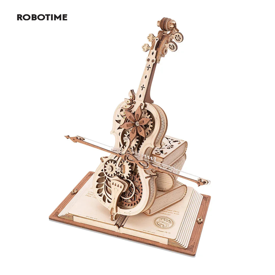 Robotime 3D Wooden Puzzle Cello Music Box - Fun & Creative Toy