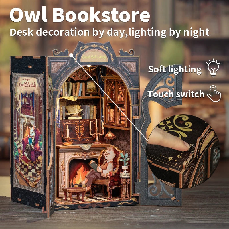 CUTEBEE DIY Book Nook Miniature Dollhouse with LED Lights - Creative Decor