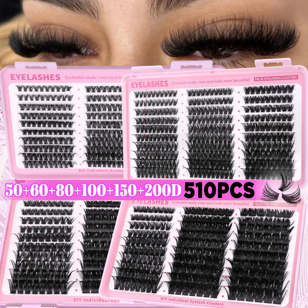 GROINNEYA 510pcs D Curl Fluffy Lashes – 6 Styles, 8-16mm Wispy Extensions