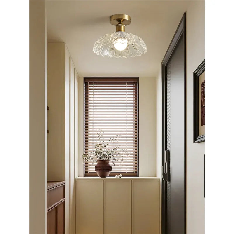 Vintage Green Glass LED Pendant Light - Adjustable Floral Design