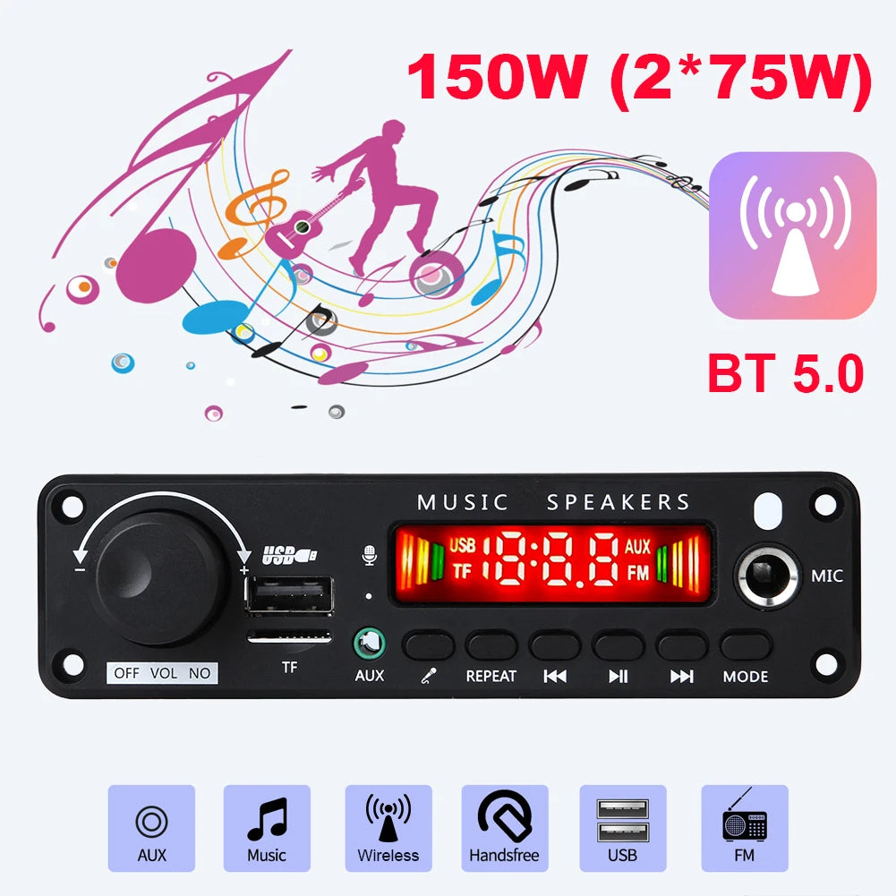 150W Bluetooth Car MP3 Player with Karaoke & Recording Features