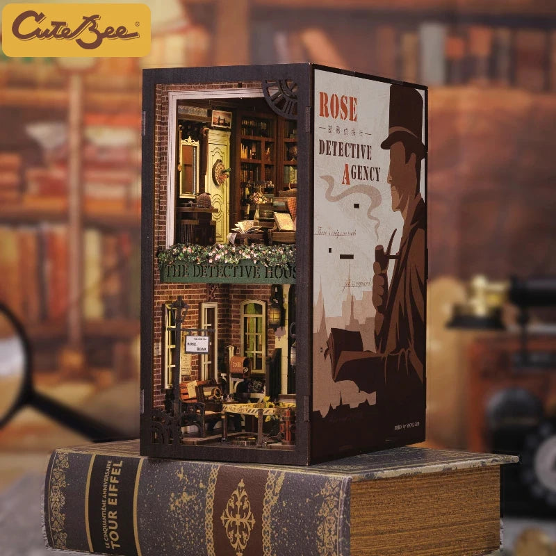 CUTEBEE LED Book Nook Dollhouse Kit with Dust Cover for DIY Enthusiasts