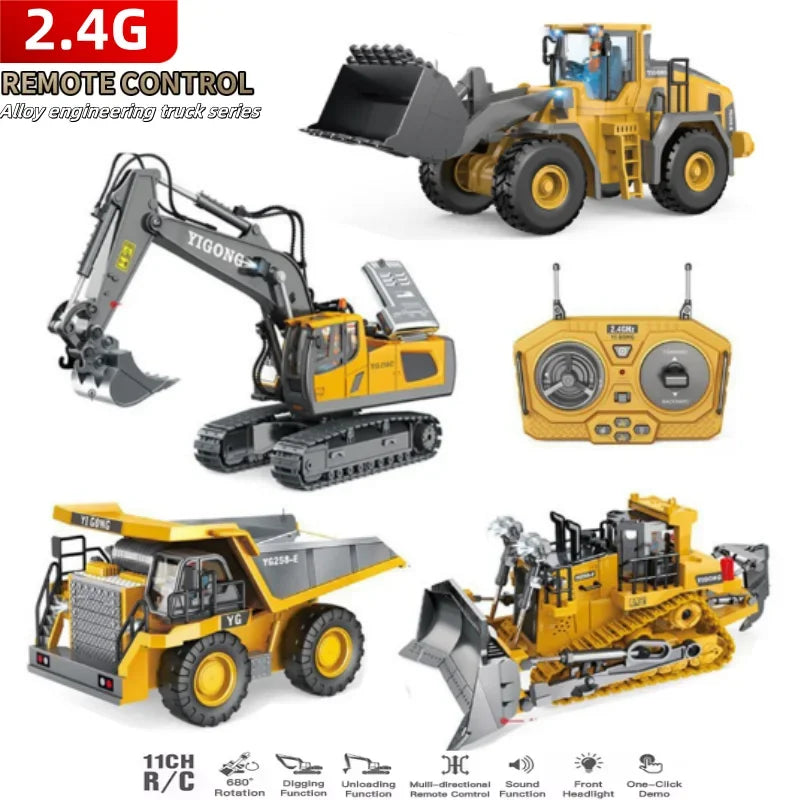 2.4GHz RC Excavator Toy Truck for Kids | Alloy, Lights & Sounds