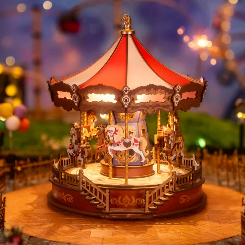 Robotime Classic Carousel Music Box - Easy Assemble 3D Wooden Puzzle