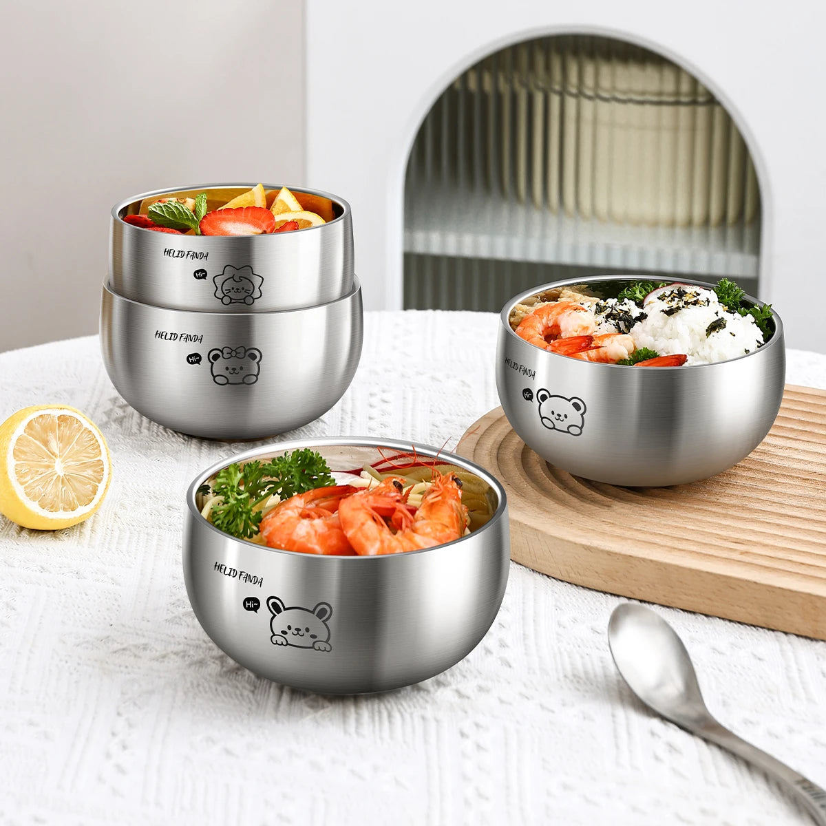 Double-Layer Stainless Steel Bowl Set for Kids - Anti-Scalding