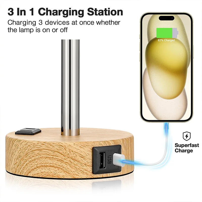 Dimmable Minimalist Bedside Table Lamp with USB Charging