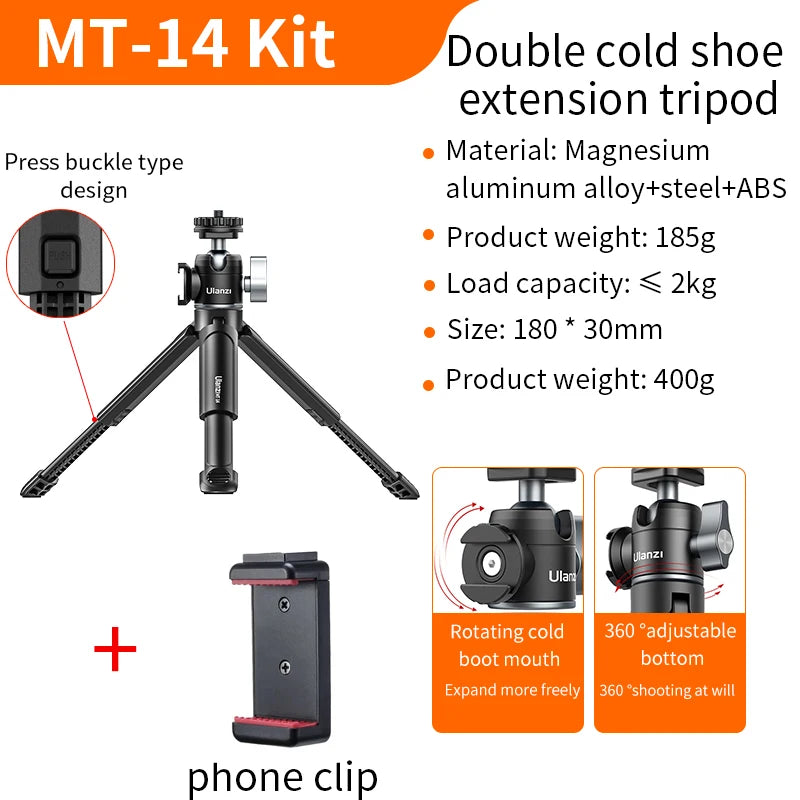 Ulanzi MT-14 Lightweight Tripod with 360° Ballhead – Ideal Vlog Kit