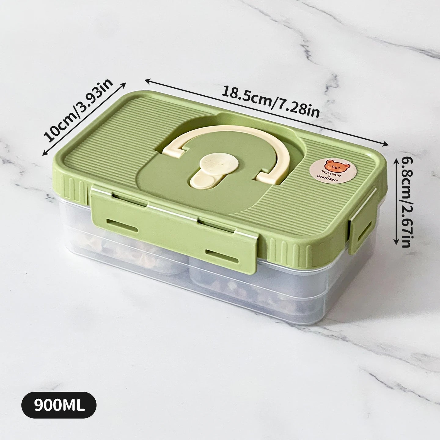 2-Grid Removable Clear Refrigerator Storage Box with Lid