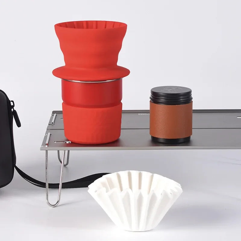 Portable Hand Brewed Coffee Set for Camping - Silicone & Stainless Steel