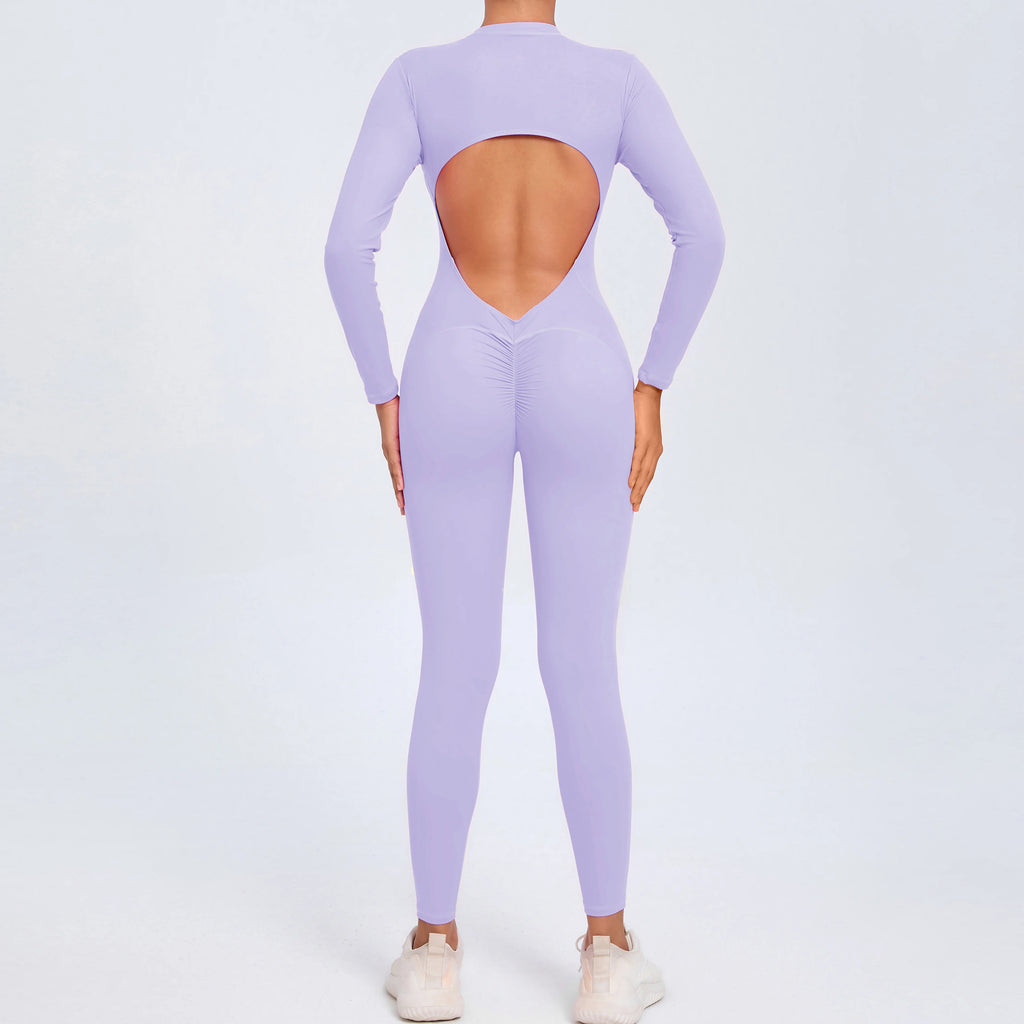 Stylish Women's Yoga Jumpsuit - Long Sleeve & Backless Design