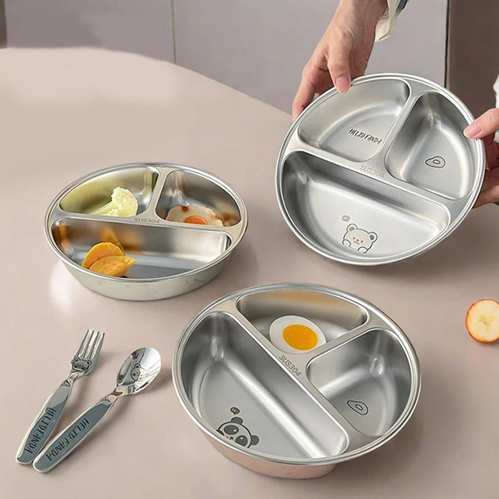 WORTHBUY Stainless Steel Divided Dinner Plate with 3 Compartments