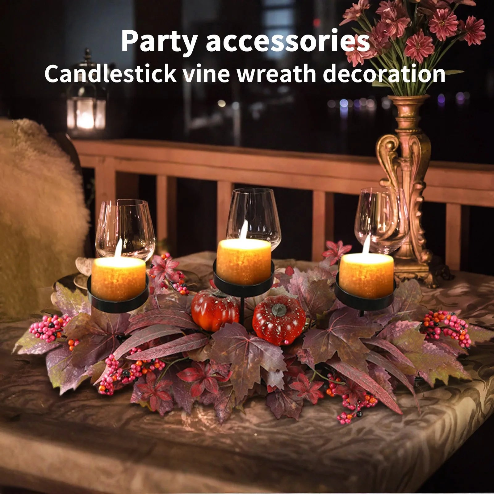 Christmas Three-Legged Candle Holder with Rattan Wreath Decor