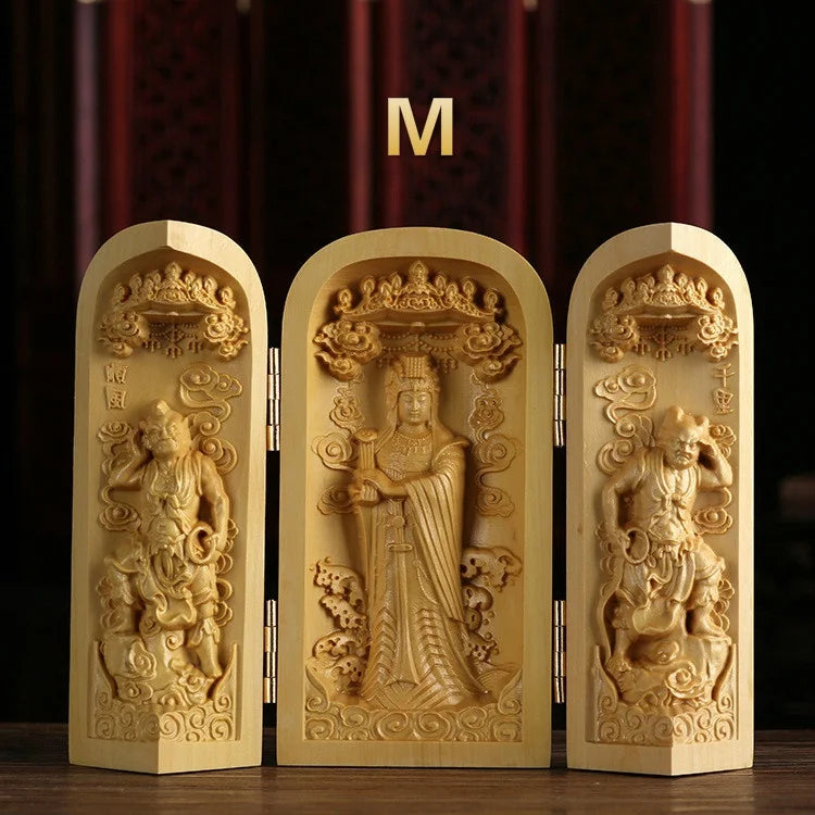 Boxwood Guanyin Buddha Statue - Elegant Wooden Art Decor