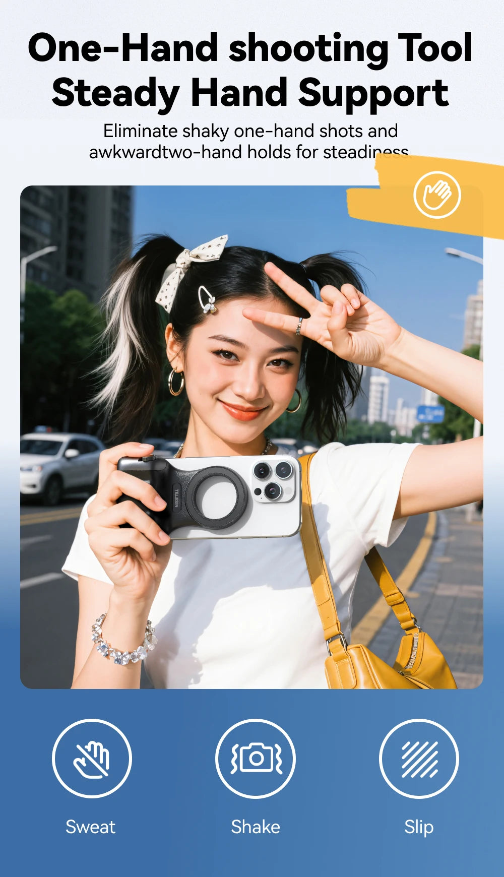 TELESIN Magnetic Phone Grip & Remote Control for iPhone/Huawei/Samsung