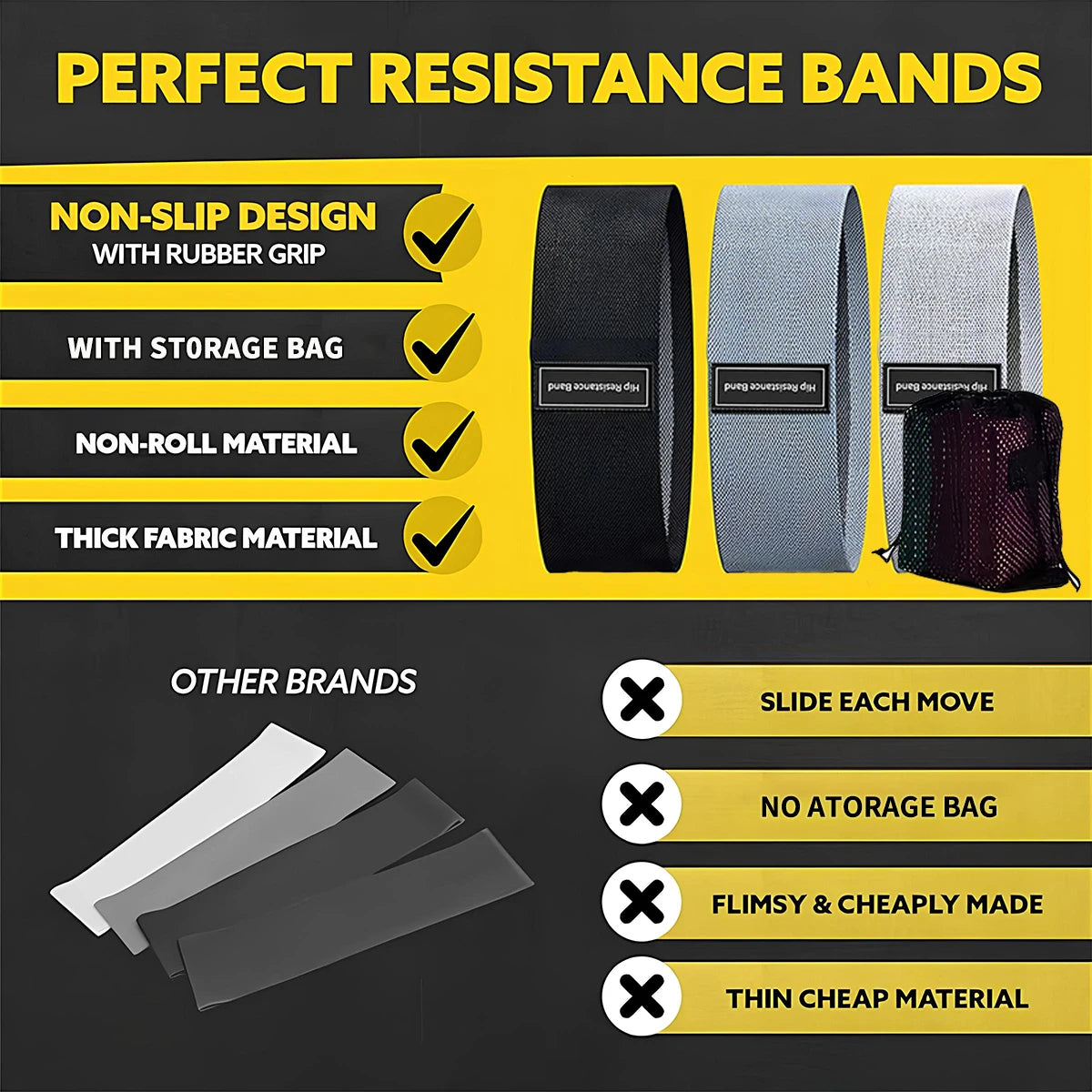 Elastic Resistance Bands for Legs & Hips - Non-Slip Workout Kit