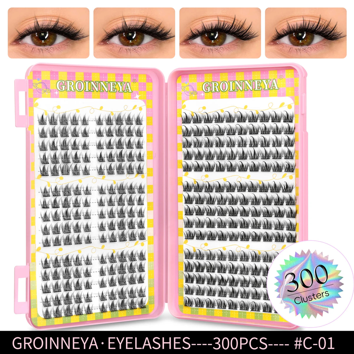 GROINNEYA Natural Cluster Lashes - 320 Pcs Volume Mixed Tray