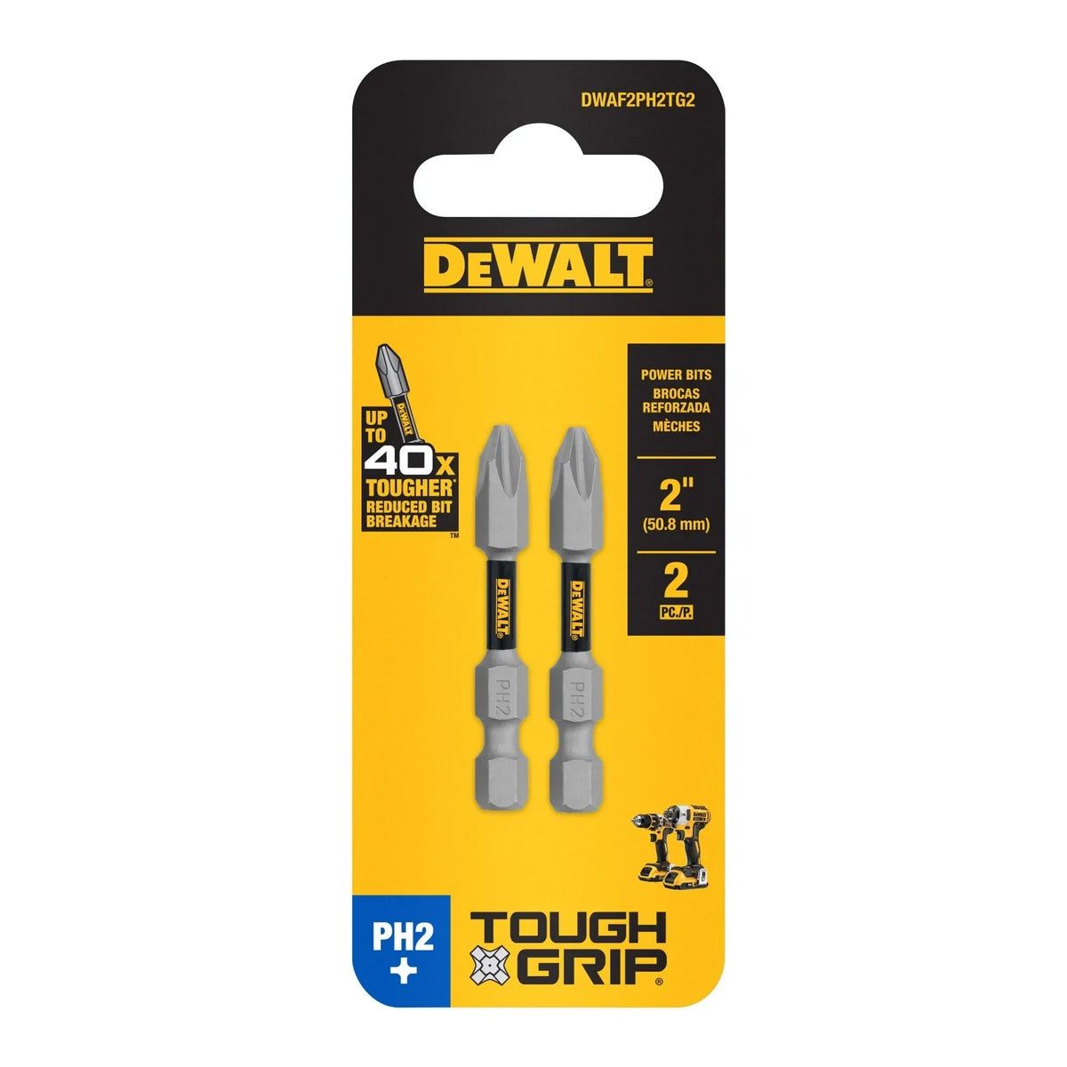 DEWALT TOUGHGRIP™ 2" Phillips #2 Screwdriver Bits - 2 Pack