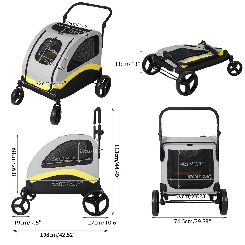 Premium 4-Wheel Pet Stroller - Foldable Dog Jogger Wagon