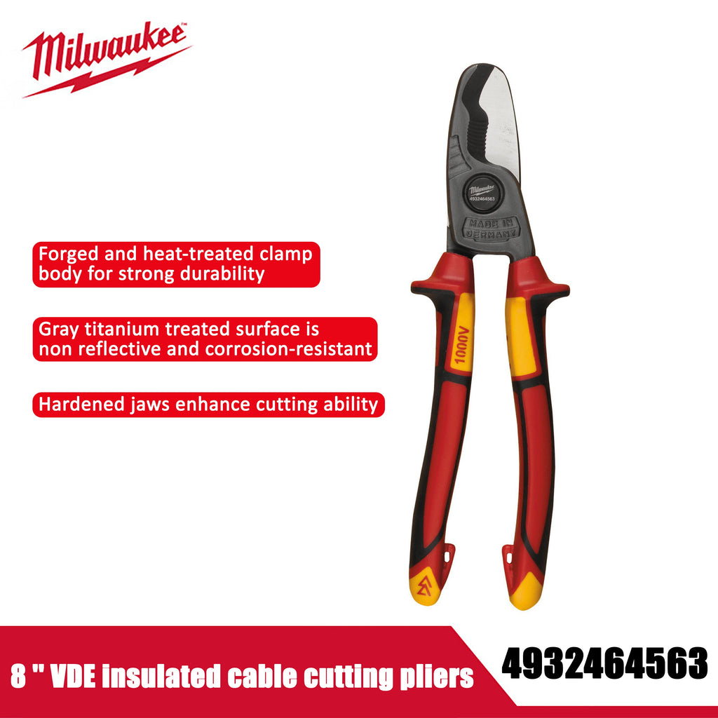 Milwaukee VDE Insulated Cable Cutting Pliers - 8-Inch Electrician Tool