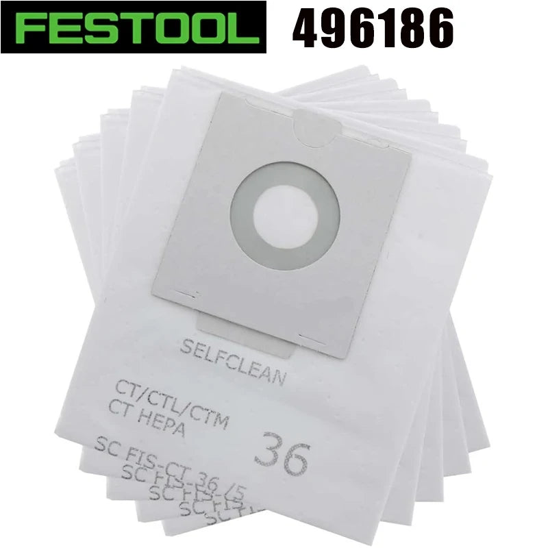 FESTOOL Self-Clean HEPA Filter Bags for 36 CTL CTM Dust Extractors – 5-Pack