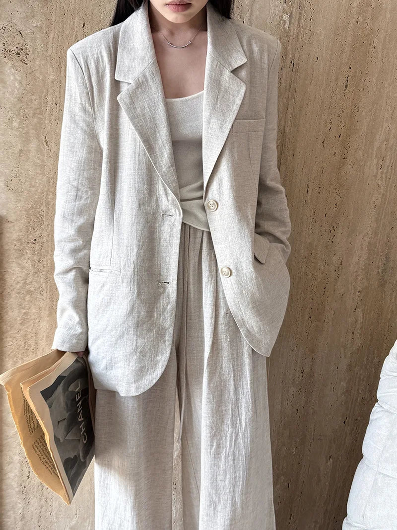 Linen Blazer & Pants Set for Women - Stylish Spring Attire