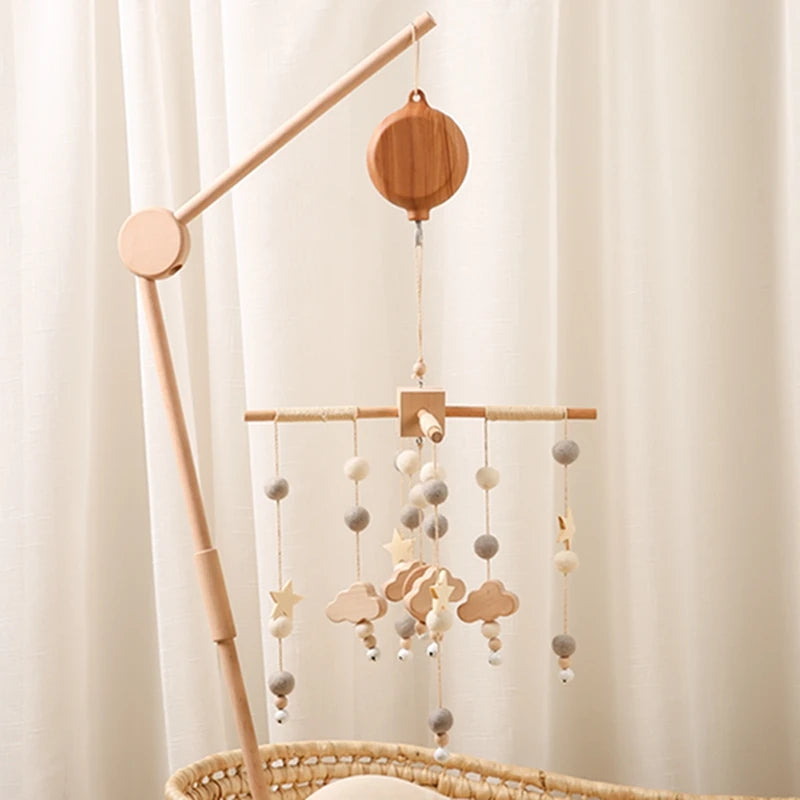 Wooden Crib Bell Music Box - Soothing Mobile Toy for Babies
