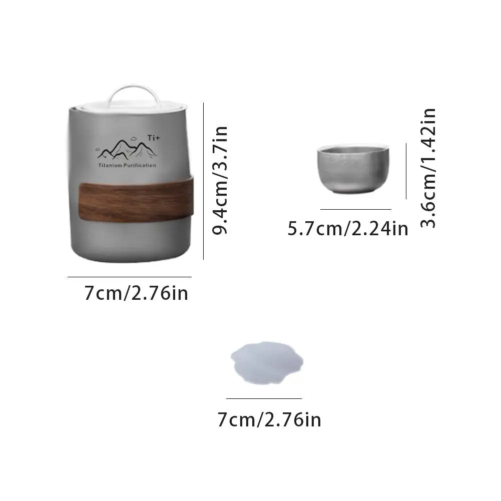 Lightweight Titanium Camping Tea Set with 3 Cups & Storage Bag