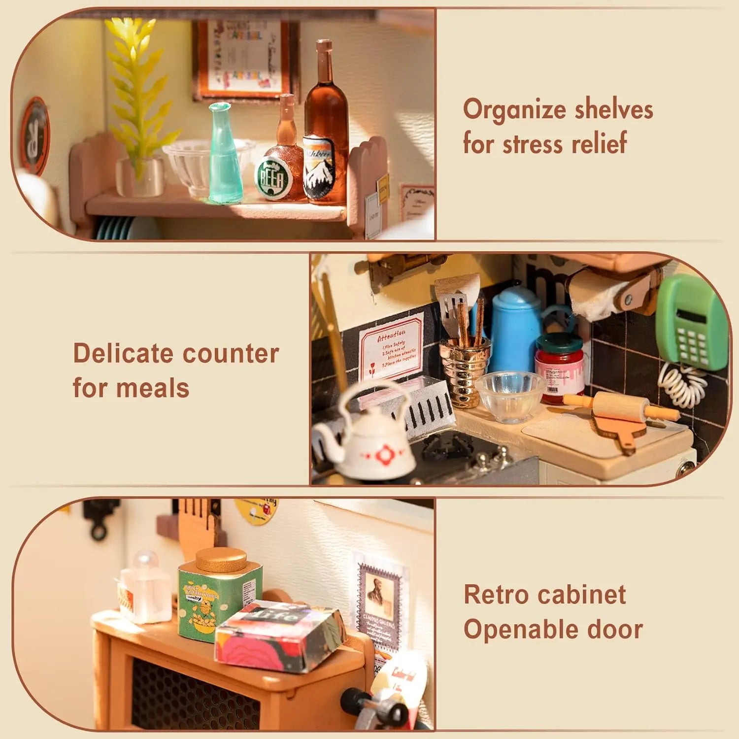 Robotime Cozy Kitchen 3D Wooden Puzzle DIY Miniature Craft Kit