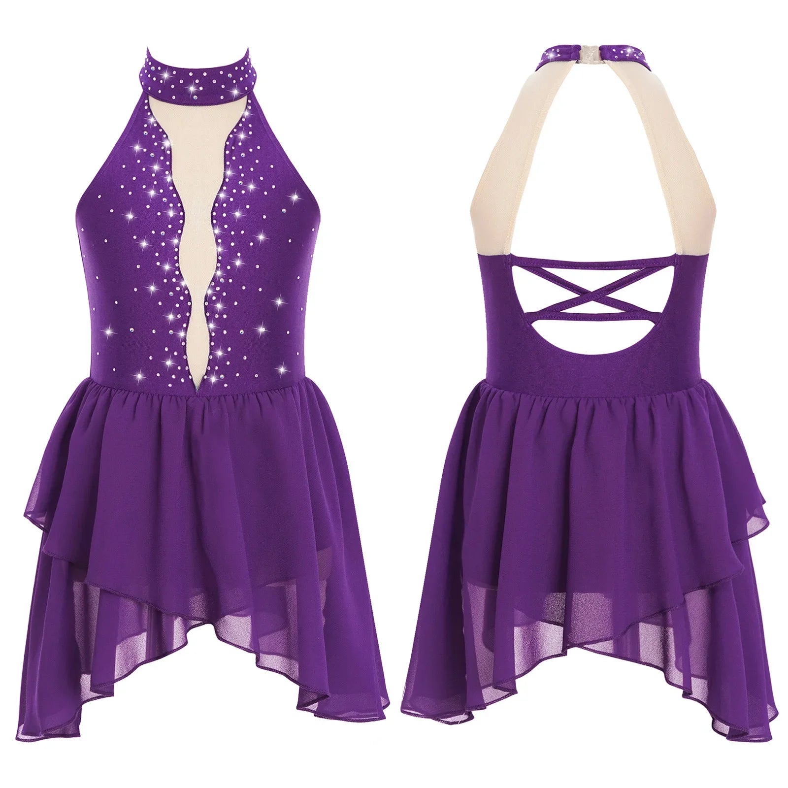 Rhinestone Dance Dress for Girls - Sleeveless Gymnastics Leotard