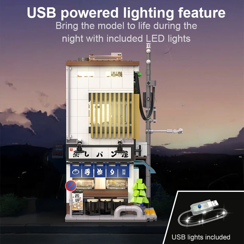 Cada City LED Japanese Steamed Bun House Building Blocks Toy - 1108 Pcs