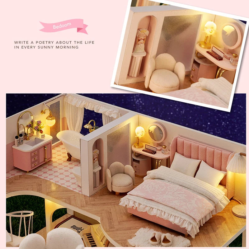 3D Wooden Mini Dollhouse Kit - DIY Duplex Apartment with Furniture