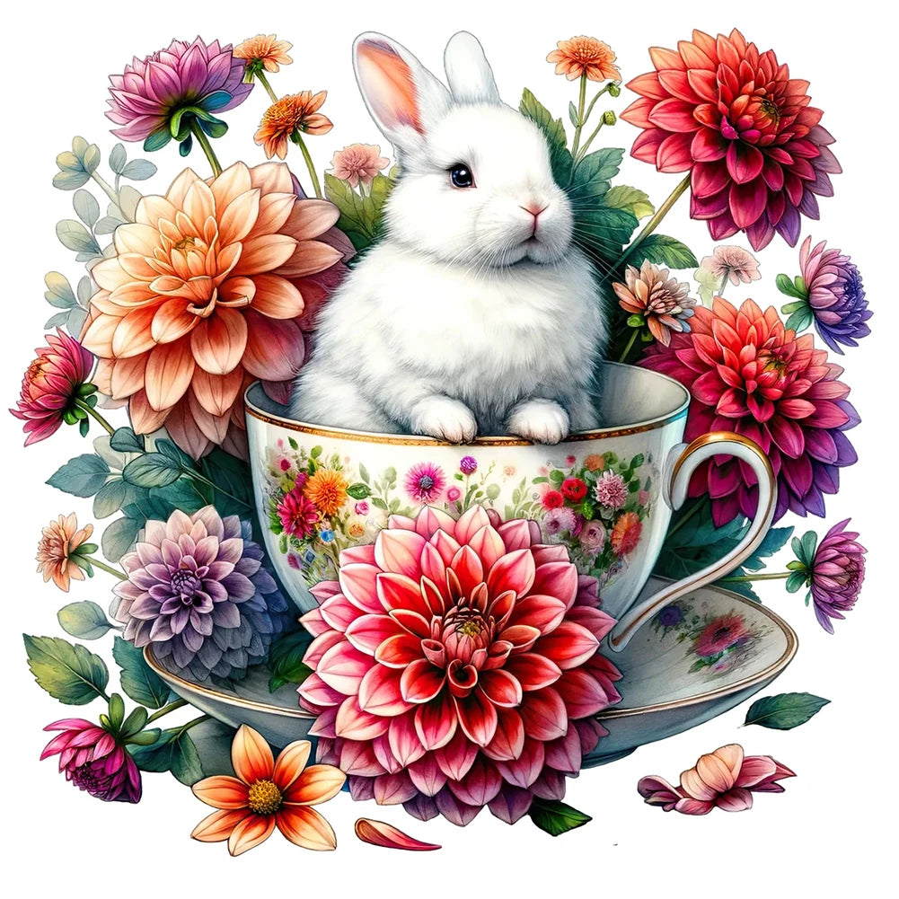 5D DIY Round Diamond Painting Kit - Rabbit and Floral Designs