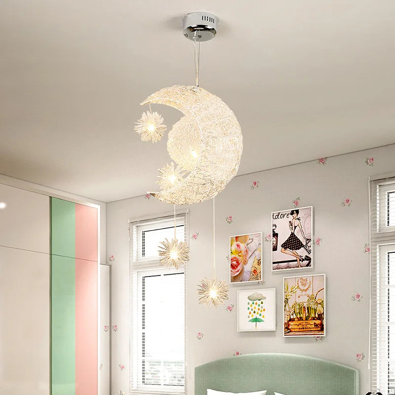 Nordic Star Moon LED Night Light Pendant Lamp for Kids Room
