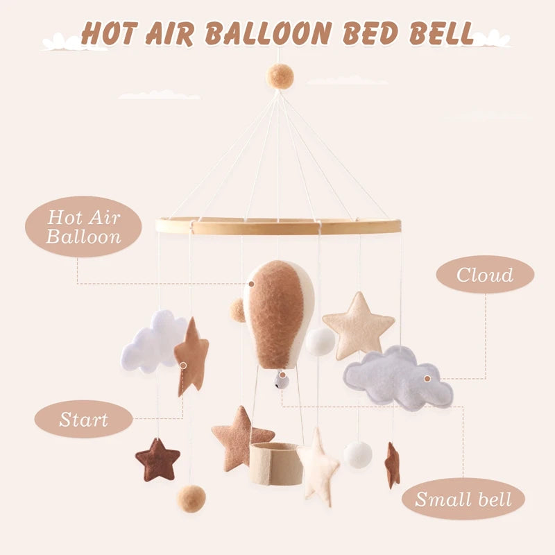 Colorful Wooden Hot Air Balloon Mobile Rattle | Baby Bed Bell Toy