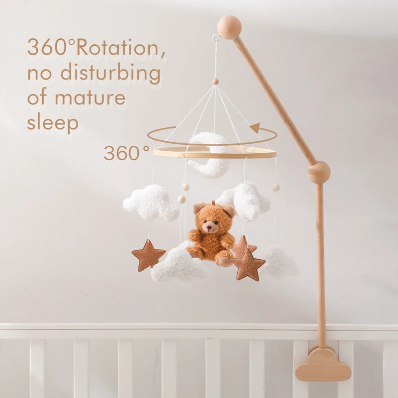 Dreamy Wooden Crib Mobile with Soft Felt Cartoon Bear & Gentle Bells