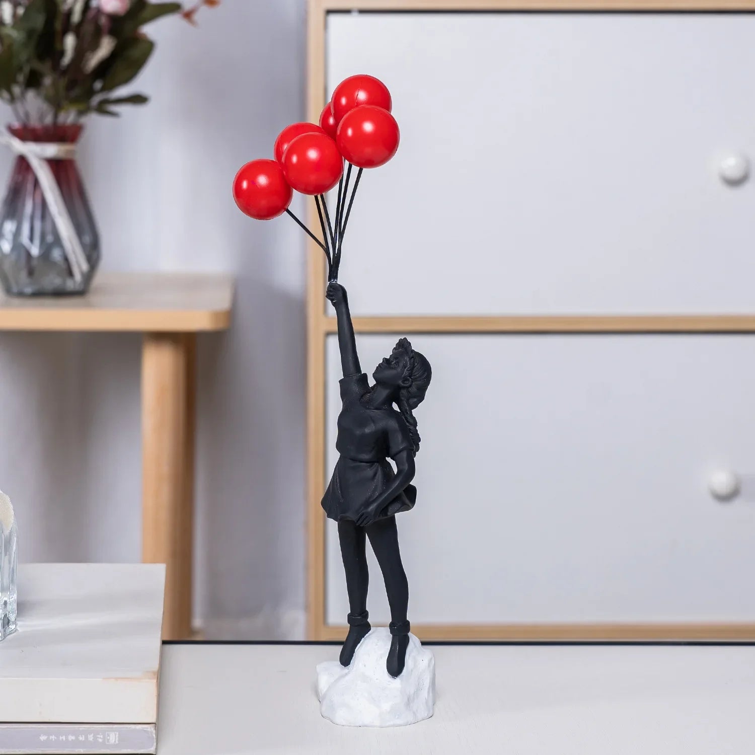 Charming Resin Girl Figurine with Balloons - Modern Home Decor