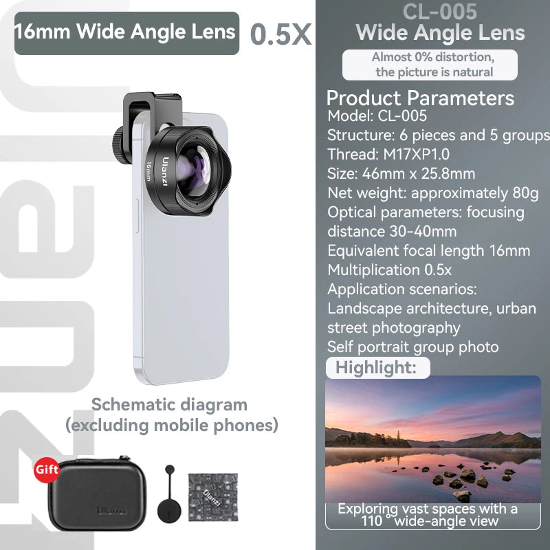 Ulanzi 75mm Macro Lens Kit for iPhone - Ultra Wide Fisheye Lens
