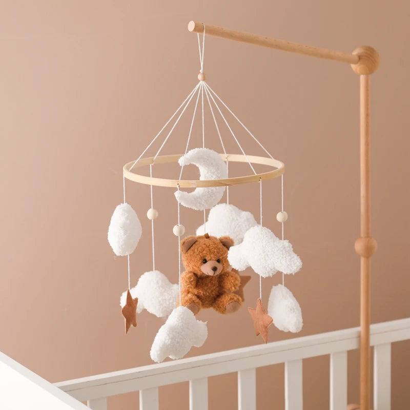 Dreamy Wooden Crib Mobile with Soft Felt Cartoon Bear & Gentle Bells