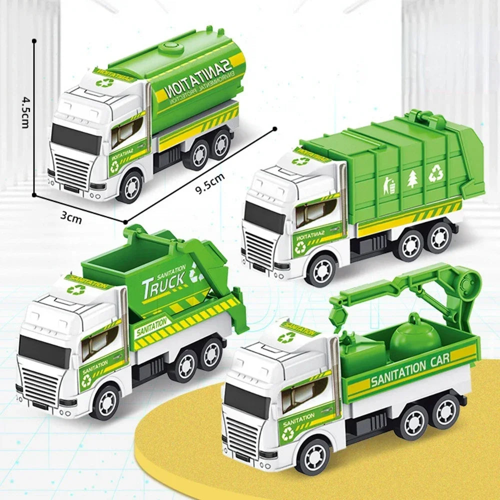 4Pcs Pull Back Toy Car Set - Inertia Sanitation Truck Models for Kids