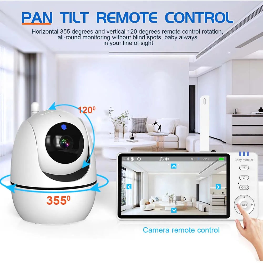 5-Inch HD Video Baby Monitor with PTZ Camera & Temperature Alerts