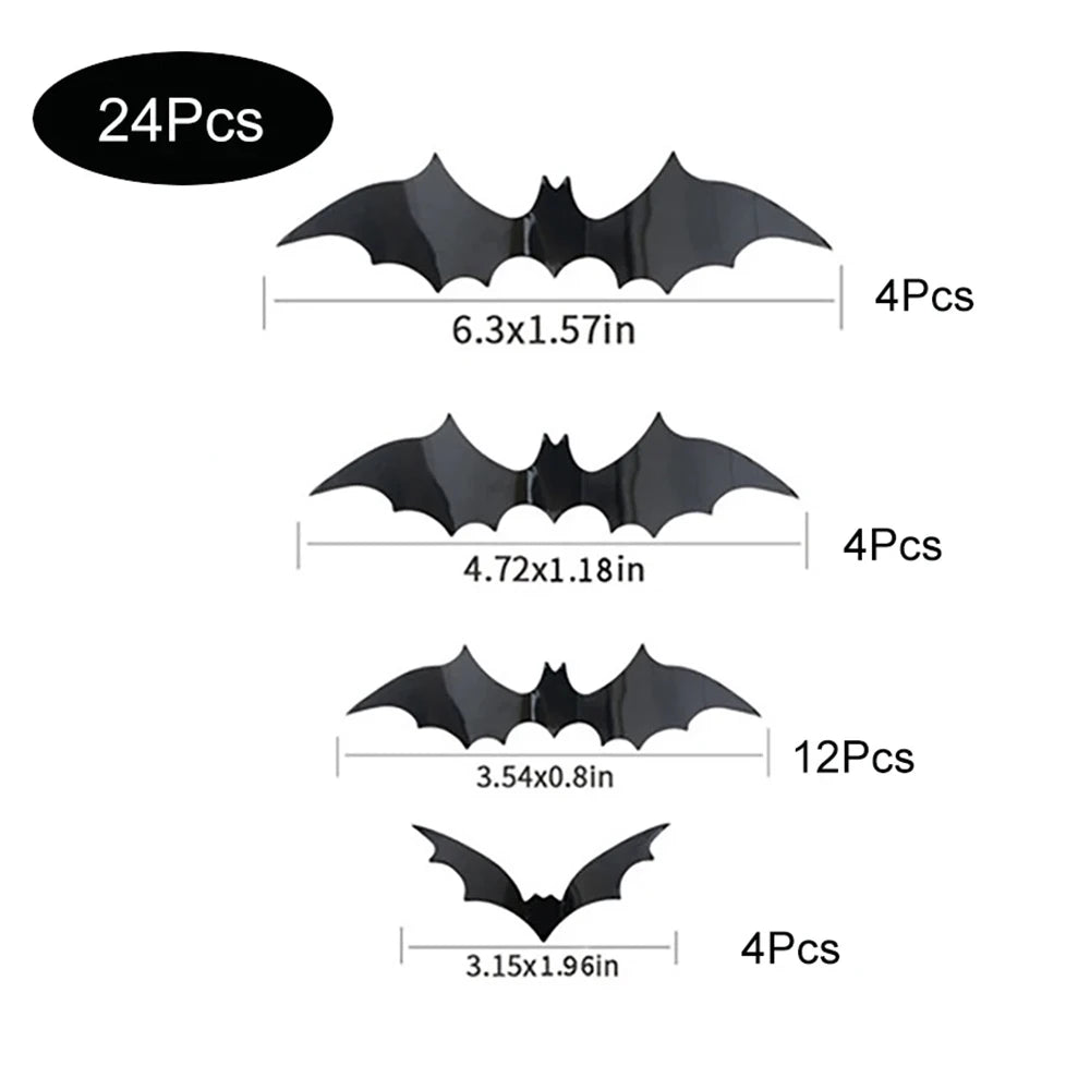 Spooky 3D Black Bat Wall Stickers for Halloween Decor
