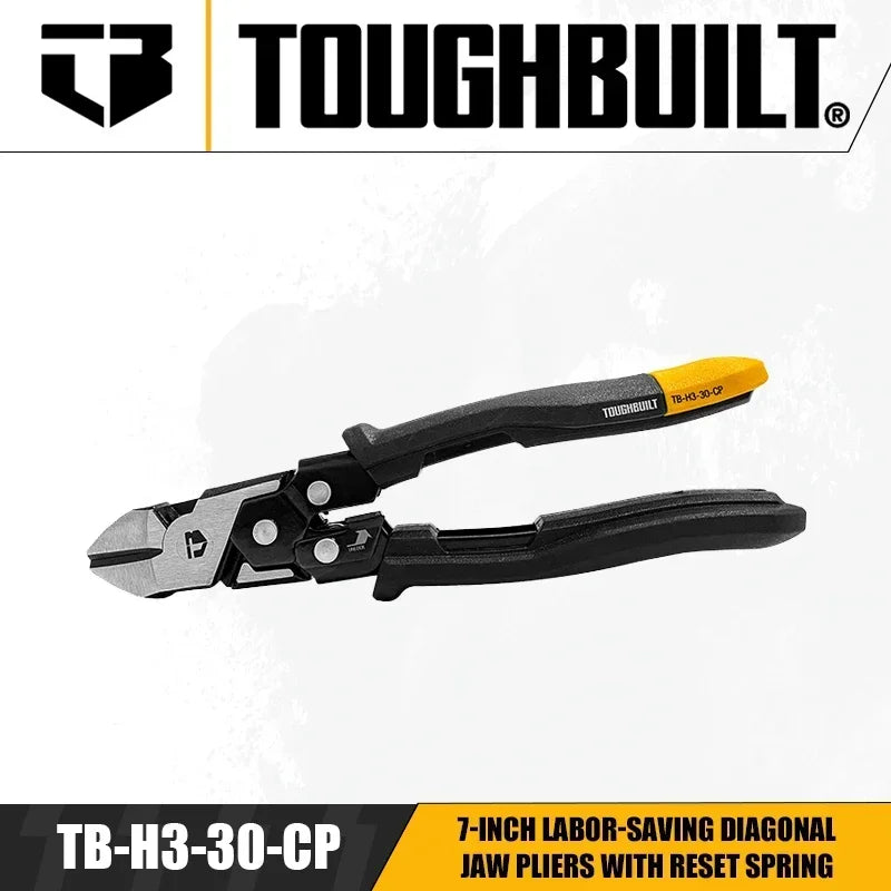 TOUGHBUILT Labor-Saving 7-Inch Diagonal Jaw Pliers with Spring