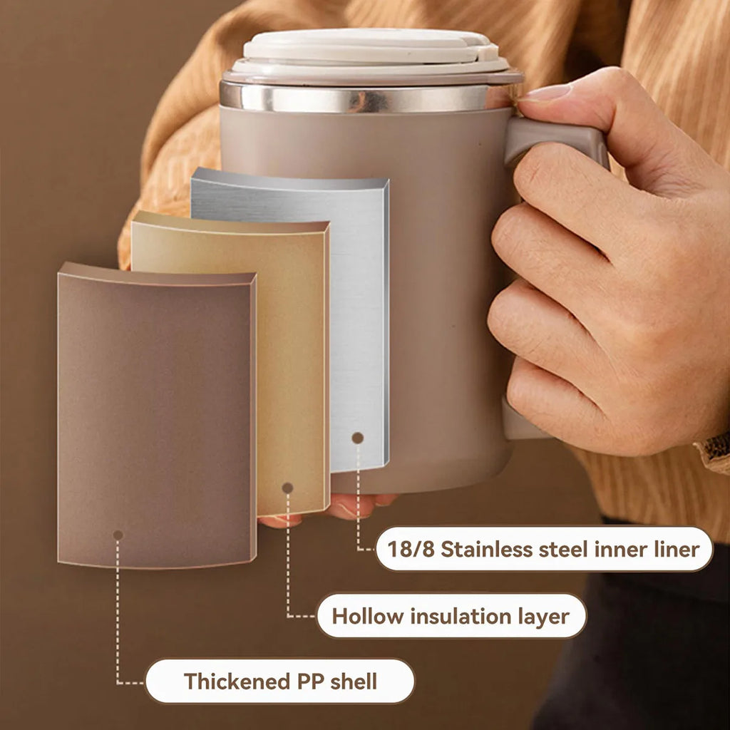 Double Wall Insulated Coffee Mug with Spoon - 304 Stainless Steel
