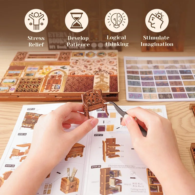 CUTEBEE DIY Wooden Book Nook Kit with LED Light - Perfect Gift Idea