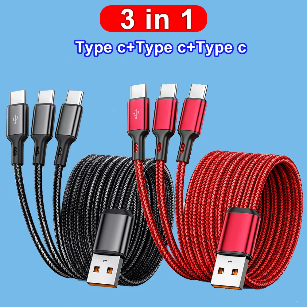 3-in-1 USB-C 100W Fast Charging Data Cable for Samsung & Xiaomi