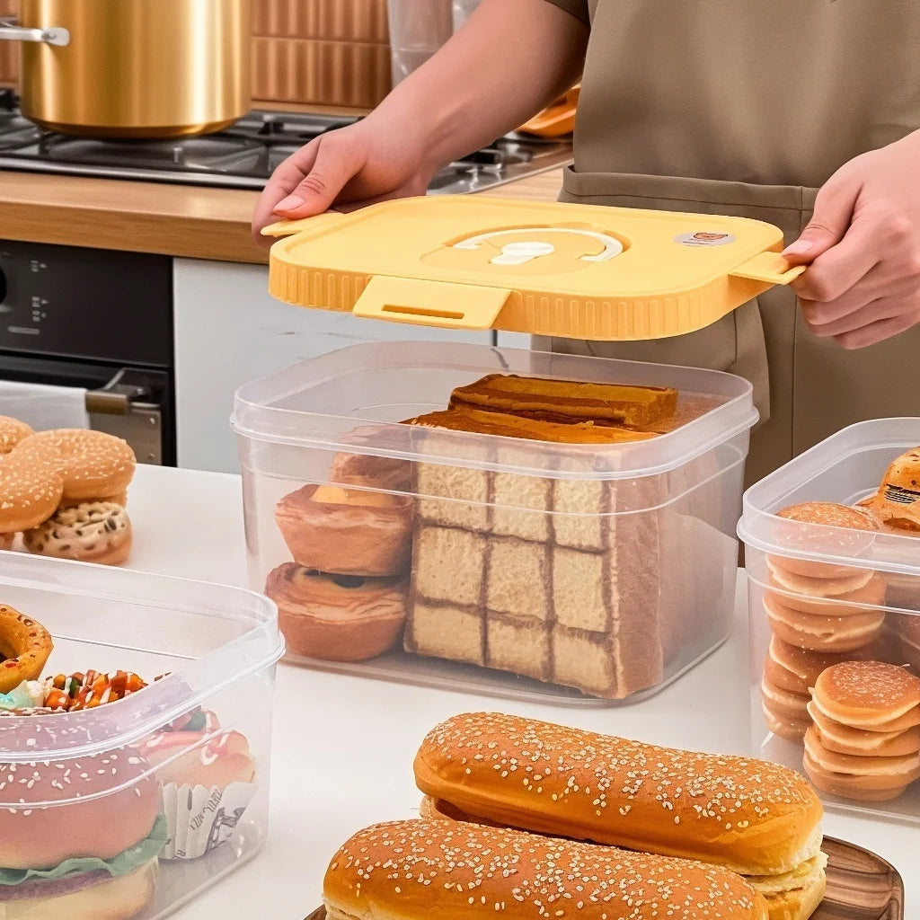 Airtight Plastic Bread Storage Box with Handle - Large Capacity