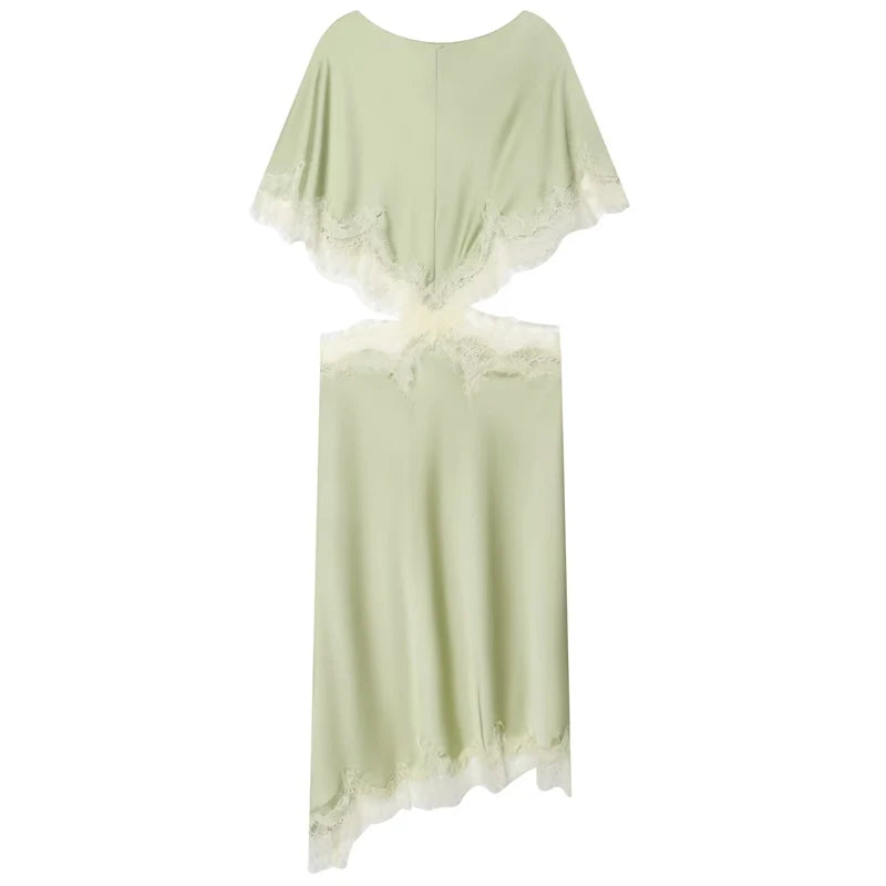 HXAO Women's Sexy Asymmetric Satin Lace Midi Dress - Summer 2026