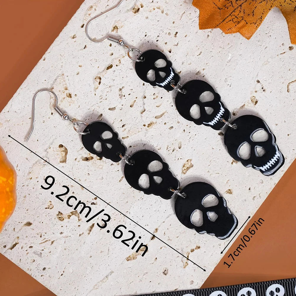 Halloween Skull Bat Drop Dangle Earrings | Spooky Multi-Layered Set