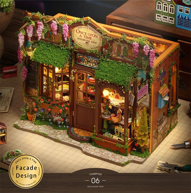 DIY Fairy-Tale Wonderhouse Wooden Miniature Dollhouse Kit with Furniture