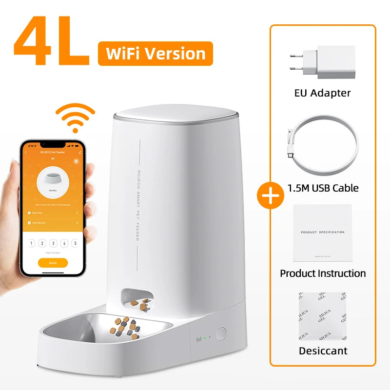 ROJECO Smart WiFi Cat Feeder - Automatic Pet Food Dispenser